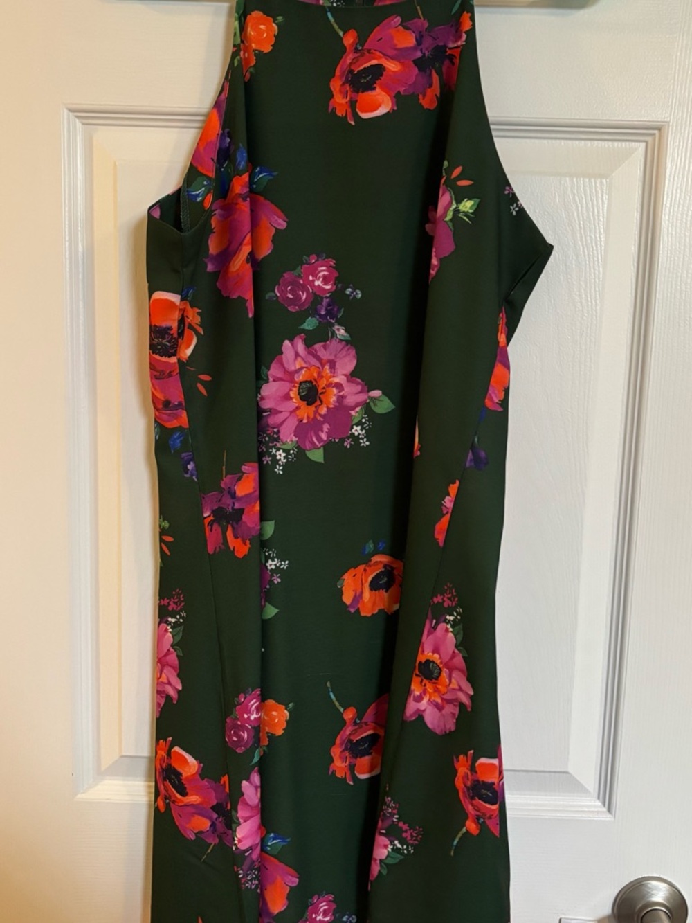 Sleeveless Dark Green Floral Midi Dress - Pink & Orange Blooms